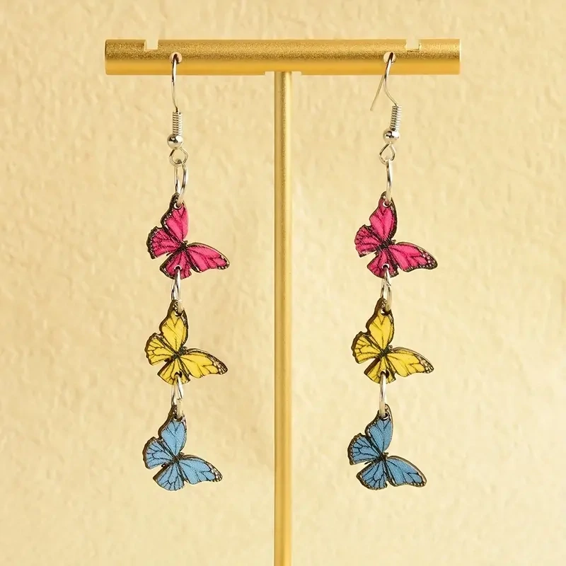 Long Butterfly Shape Pendant Drop Earrings Vintage Style Hook Earrings For Women