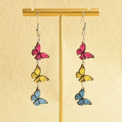 Long Butterfly Shape Pendant Drop Earrings Vintage Style Hook Earrings For Women
