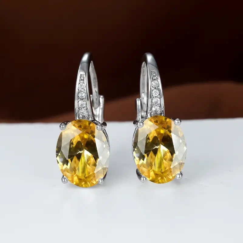 Delicate Oval Cut Crystal  yellow Earrings Zircon Drop Dangle Earrings