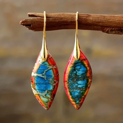 Bohemian Natural Imperial Stone Leaf Dangle Earrings For Women