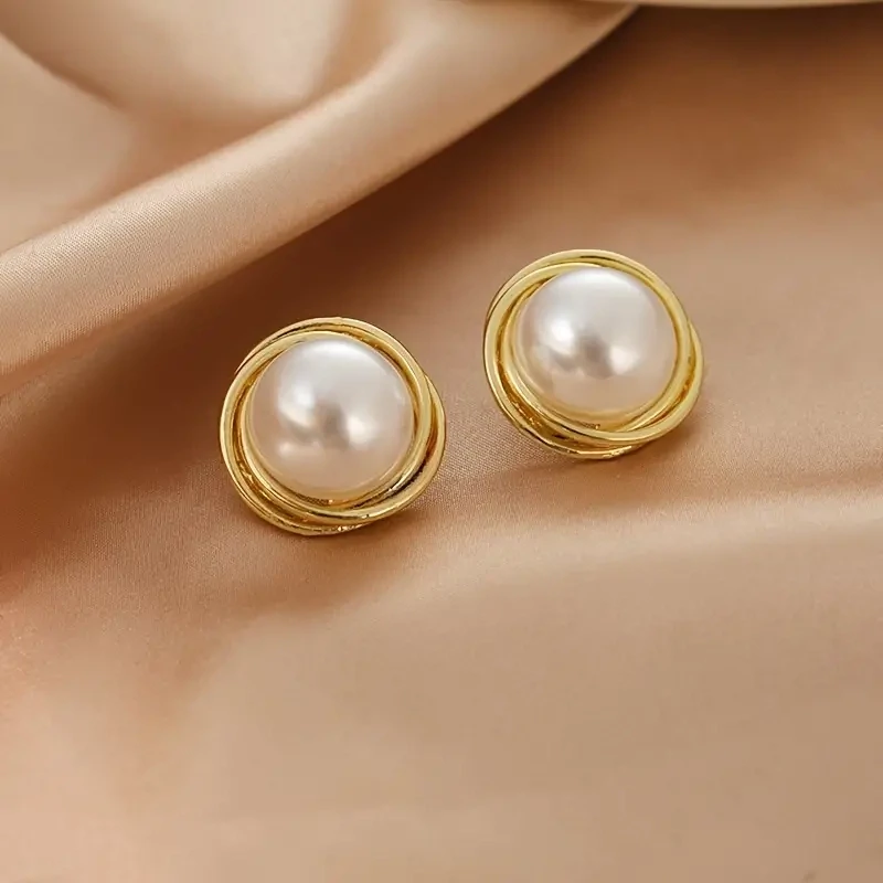 Bright Large Faux Pearl Stud Earrings