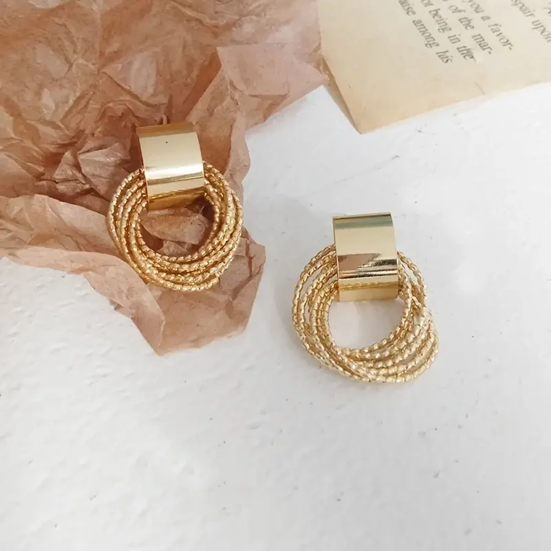 Ladies Gold Color Classic Multiple Small Circle Dangle Earrings