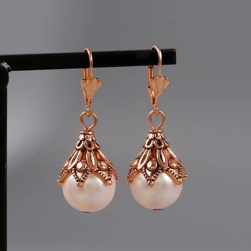 Pink Faux Pearl Decor Dangle Earrings Elegant Party Style Zinc Alloy Silver Plated