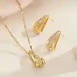 18K Gold Plated Geometric Shape Zircon Earrings &amp; Necklace Jewelry Set, Golden Fine Jewelry