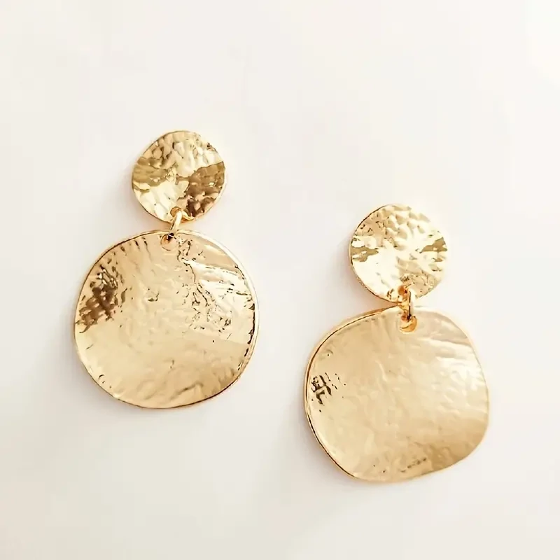 Gold Matte Round Disc Geometric Earrings Circle