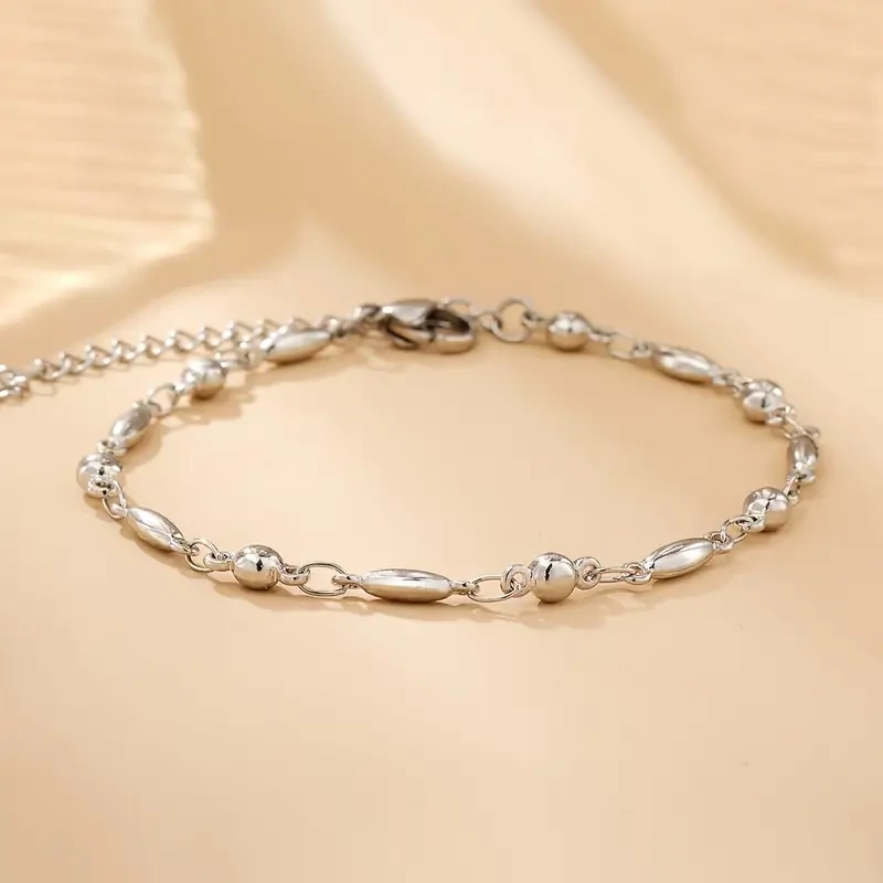 Metal Beads Chain Bracelet Adjustable Stainless Steel Hand Chain Colorless Jewelry
