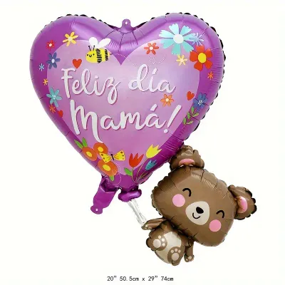 Mother&#39;s Day Balloons Wishes Mom Bear And Love Happy Holidays Aluminum Foil Balloons .