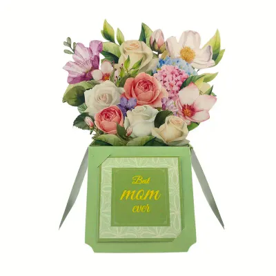 1pc Flower Pop Up Box Card, White Rose, Hydrangea, Camellia.
