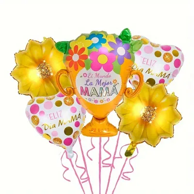 5pcs Happy Mother&#39;s Day Balloons Flower Basket Trophy Foil Balloon .