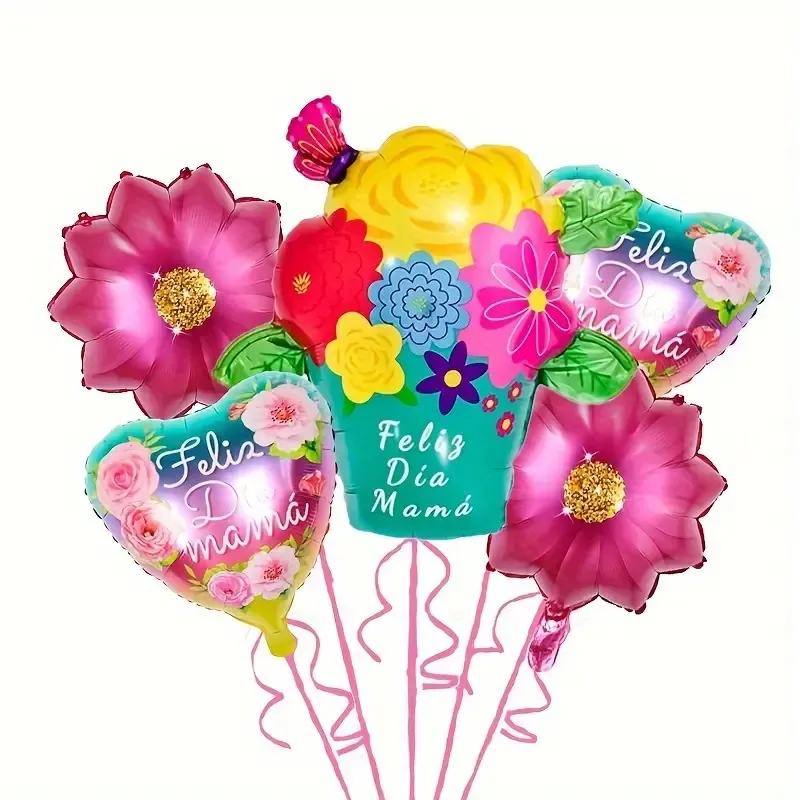 5pcs Happy Mother&#39;s Day Balloons Flower Basket Trophy Foil Balloon