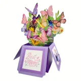 Best Mom Ever 3D Greeting Card, Flowers Butterflies Pop Up Box Card.