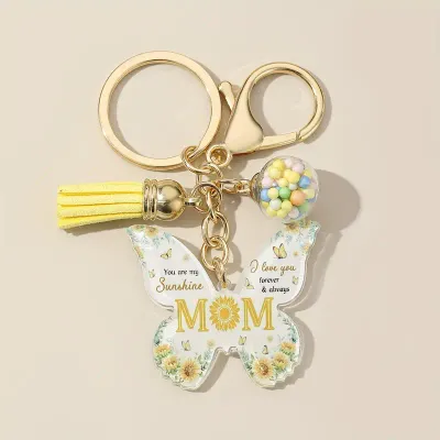 Tassel Plush Pom Pendant Keyring Yellow Bag Charms Mother&#39;s Day Gift Keychain.