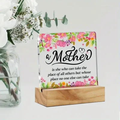 Acrylic Mother Gift Mom Desk Decor Present, A Mother Is She Who Can Take The Place Of All Others Decorative Clear Acrylic Desk Plaque Sign With Wood Stand .