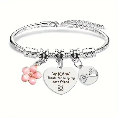 Stainless Steel Adjustable Bracelet With Snake Bone Chain, Gift For Mother&#39;s Day.
