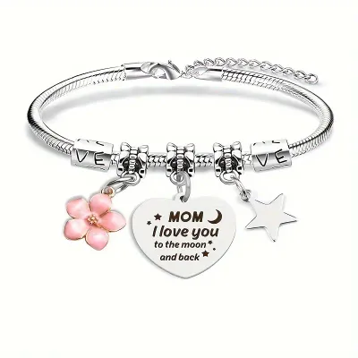 Stainless Steel Adjustable Bracelet With Snake Bone Chain, Gift For Mother&#39;s Day.
