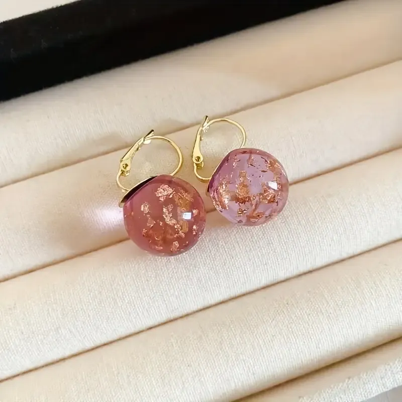 Purple Pink Chic Boho-Inspired Gradient Ball Hoop Earrings - Vintage Style, Resin &amp; Zinc Alloy, Perfect for Casual Attire or Gifting.