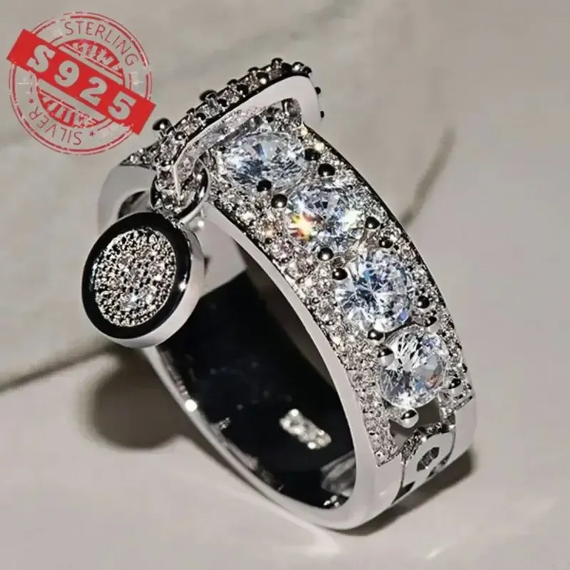 1pc Elegant 925 Sterling Silver Ring with Natural Zirconia Stones size 8
