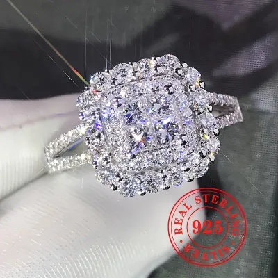 Size 7  4.4g S925 Pure Silvery Solidly Paved with Shiny Zirconia Square Ring.