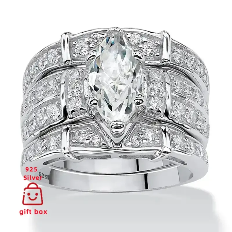 Three 925 sterling silver ring sets, synthetic cubic zirconia horse  eye ring set. Ladies&#39; ring, elegant temperament, minimalist style.  Size 7