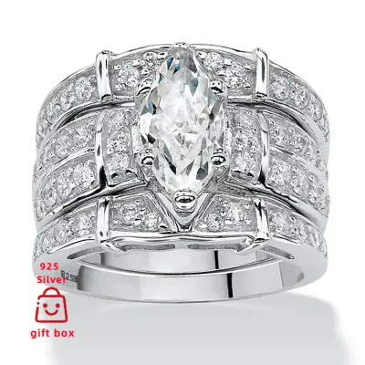 Three 925 sterling silver ring sets, synthetic cubic zirconia horse  eye ring set. Ladies&#39; ring, elegant temperament, minimalist style.  Size 7