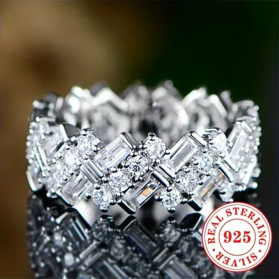 1pc Women&#39;s Eternal Ring 4.6g S925 Pure Silvery Dense Zirconia. Size 7