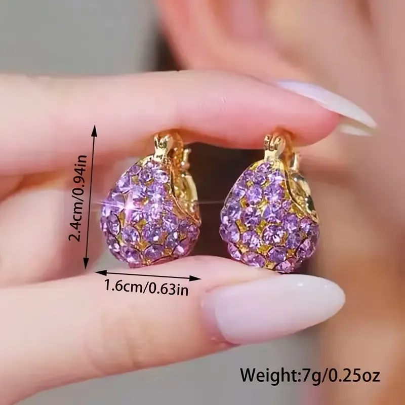 1 Pair Vintage Purple Golden Earrings For Women Luxury Rhinestone Dangle Earrings Exquisite Jewelry Accessories Birthday Party Gifts