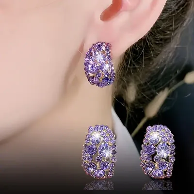 Purple  1 Pair Gorgeous Synthetic Rhinestone Earrings, Alloy with Copper Ear Needle, Mixed Color Glass Mosaic, Luxury Fashion Jewelry for Women.