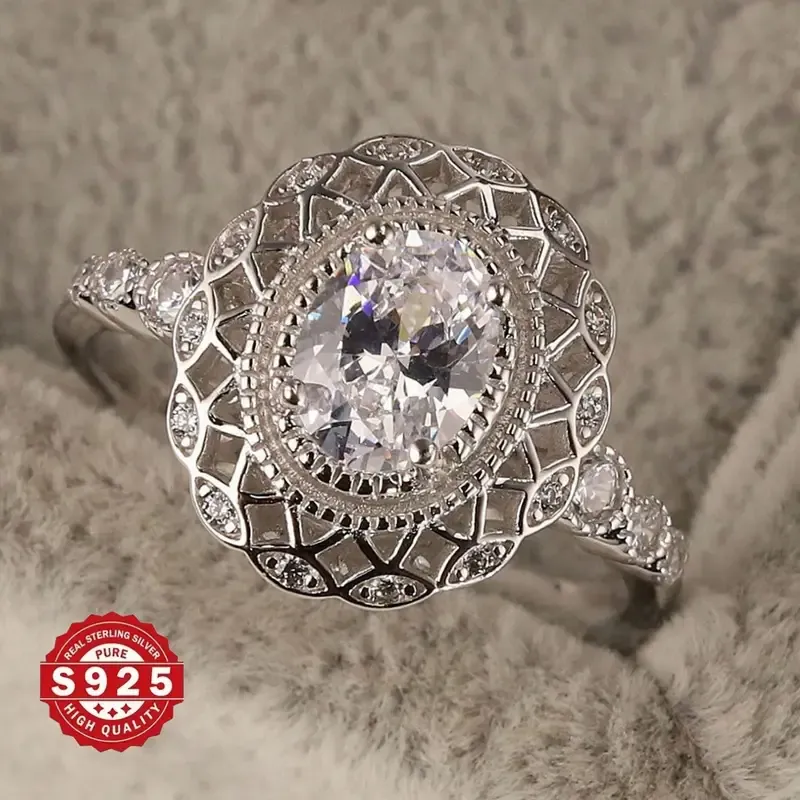 925 Sterling Silver Cubic Synthetic Zirconia Ornamental Silver Ring for Women&#39;s. Size 7