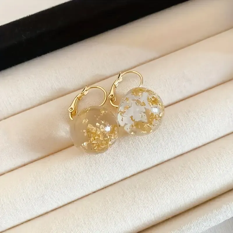 Clear Chic Boho-Inspired Gradient Ball Hoop Earrings - Vintage Style, Resin &amp; Zinc Alloy, Perfect for Casual Attire or Gifting.