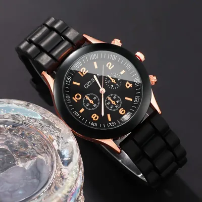 Chic Women&#39;s Quartz Watch - Casual Round Design with Silicone Band, Perfect for Daily Wear &amp; Special Occasions.