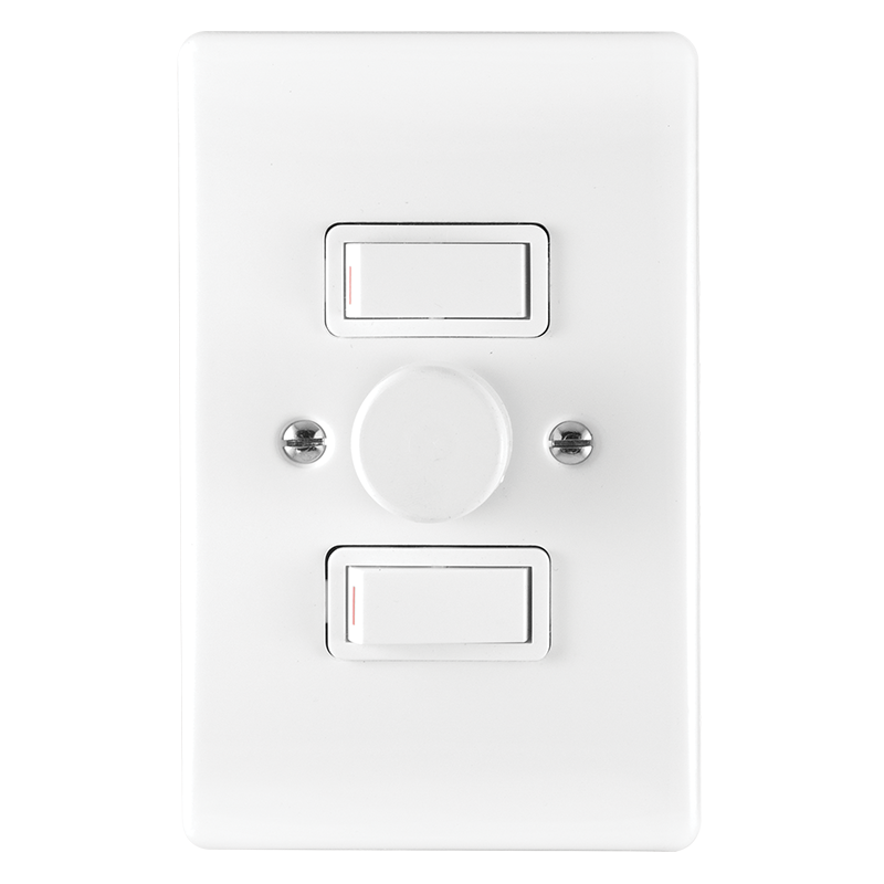 Classic 3 Lever 500W Rotary Dimmer Switch on 2×4 Yoke with White Steel Coverplate