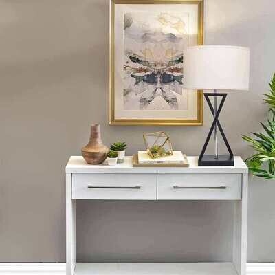Chrome and Black Elegance Table Lamp with Beige Shade