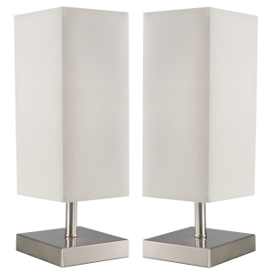 Satin Chrome Table Lamp with Beige Shade