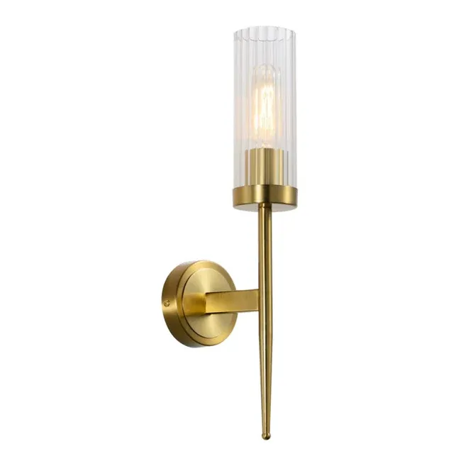 Antique Brass Wall Light with Fluted Glass