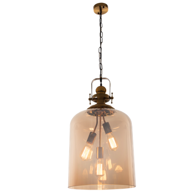 Satin Brass Pendant with Amber Glass