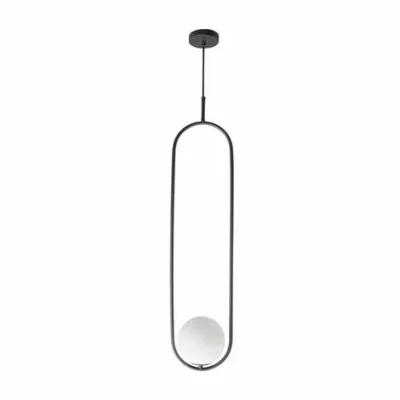 Luna Oval Charcoal Pendant | Light Opal Glass