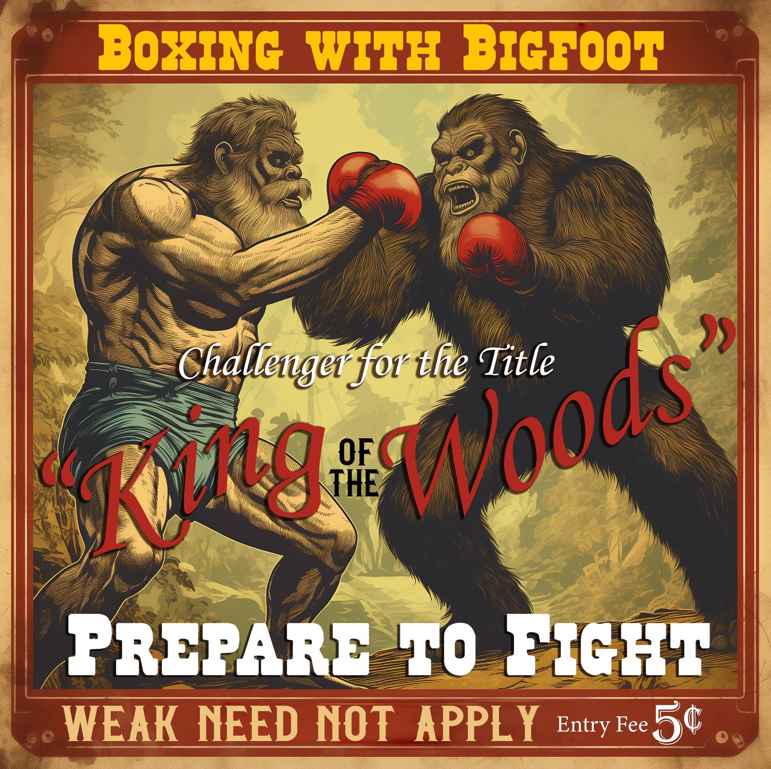 12 x 12 Boxing with Bigfoot Sign