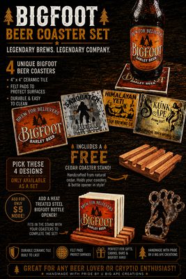 4 Piece Coaster Set with FREE Stand - Beer Edition