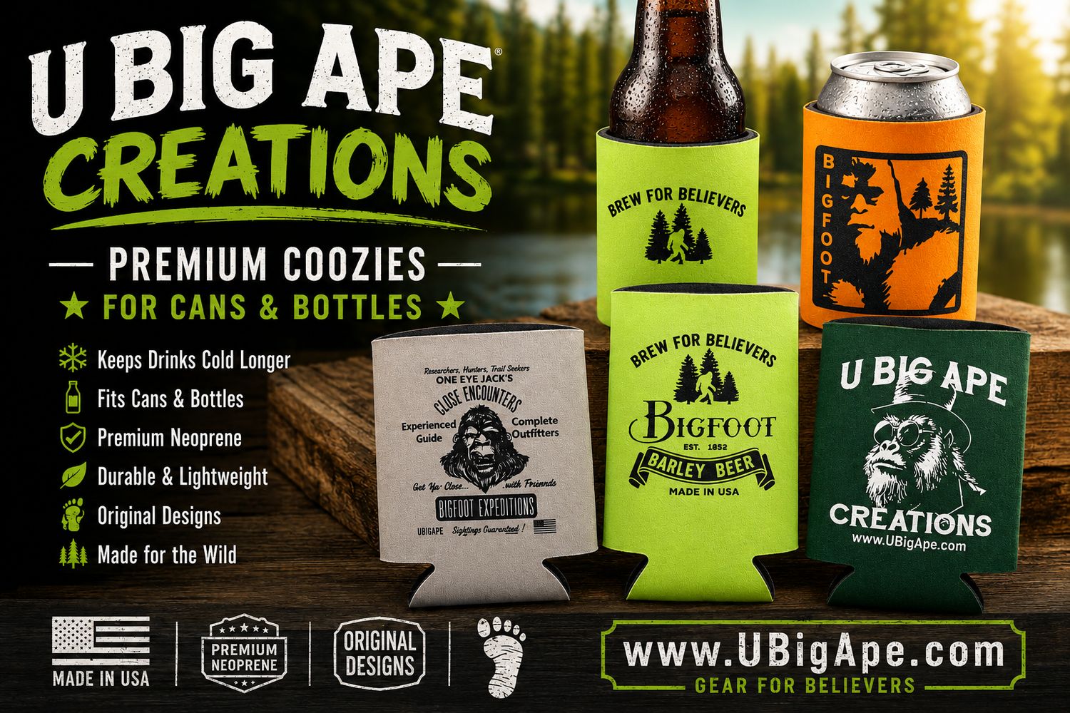 Bigfoot Can and Bottle Coozies Set of Two