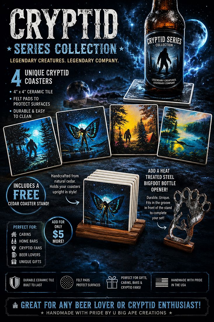 4 Piece Coaster Set with FREE Stand - Cryptid Collection
