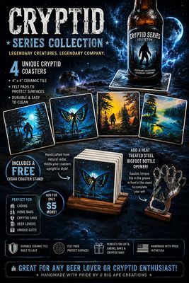 4 Piece Coaster Set with FREE Stand - Cryptid Collection