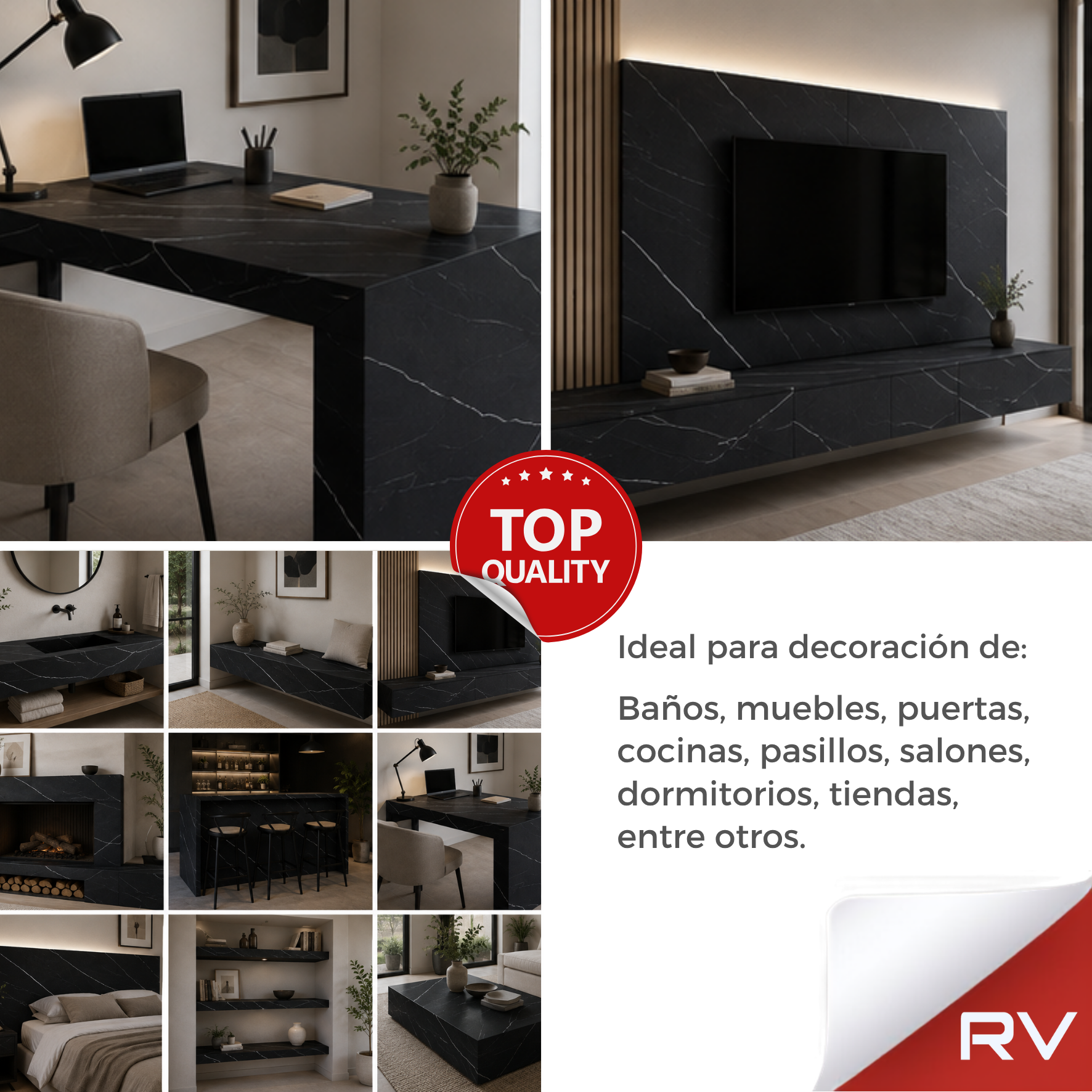 Mármol Negro Marquina Mate Revestimiento Vinílico RVKM1520