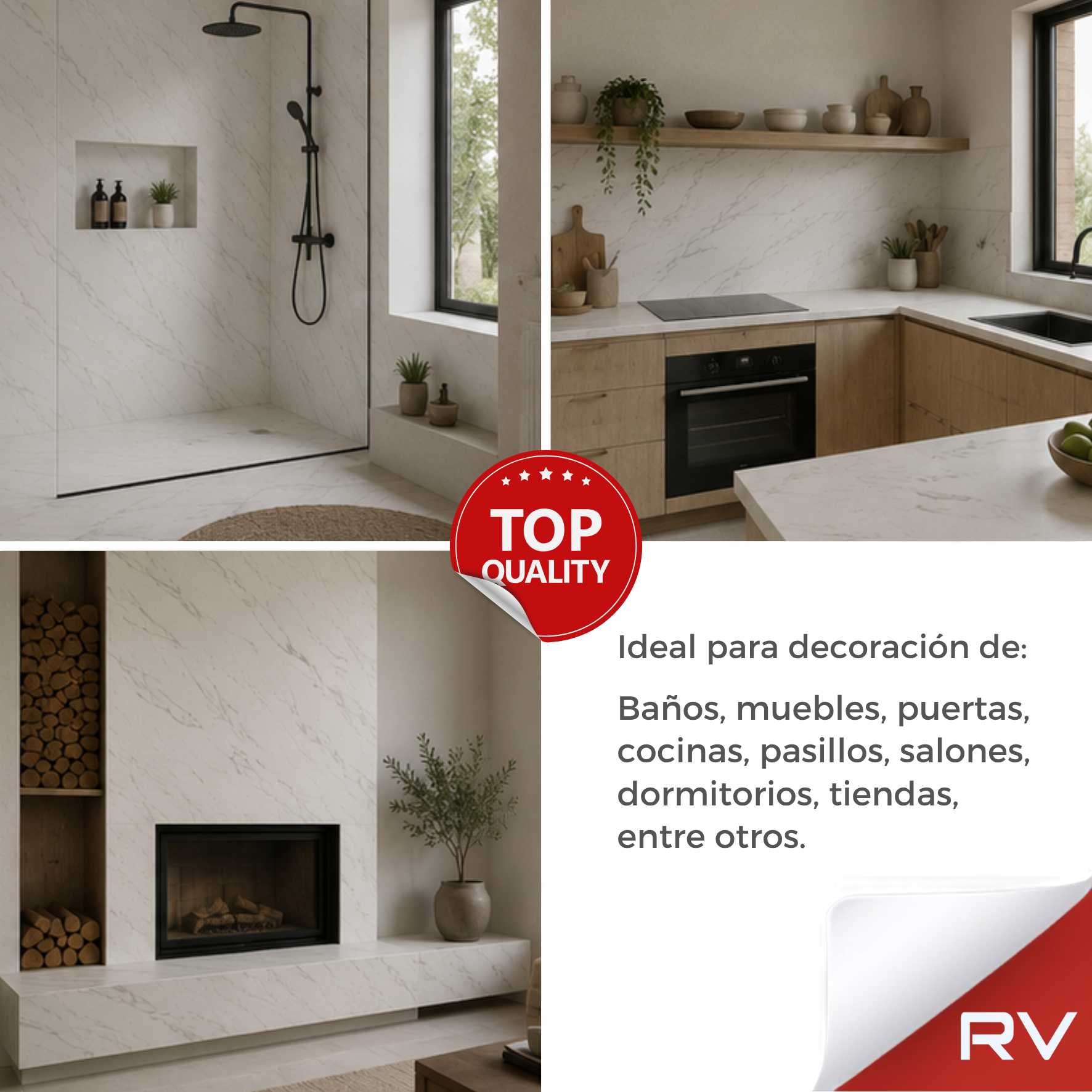Mármol Blanco Calacatta Premium Revestimiento Vinílico VDIPW413-12