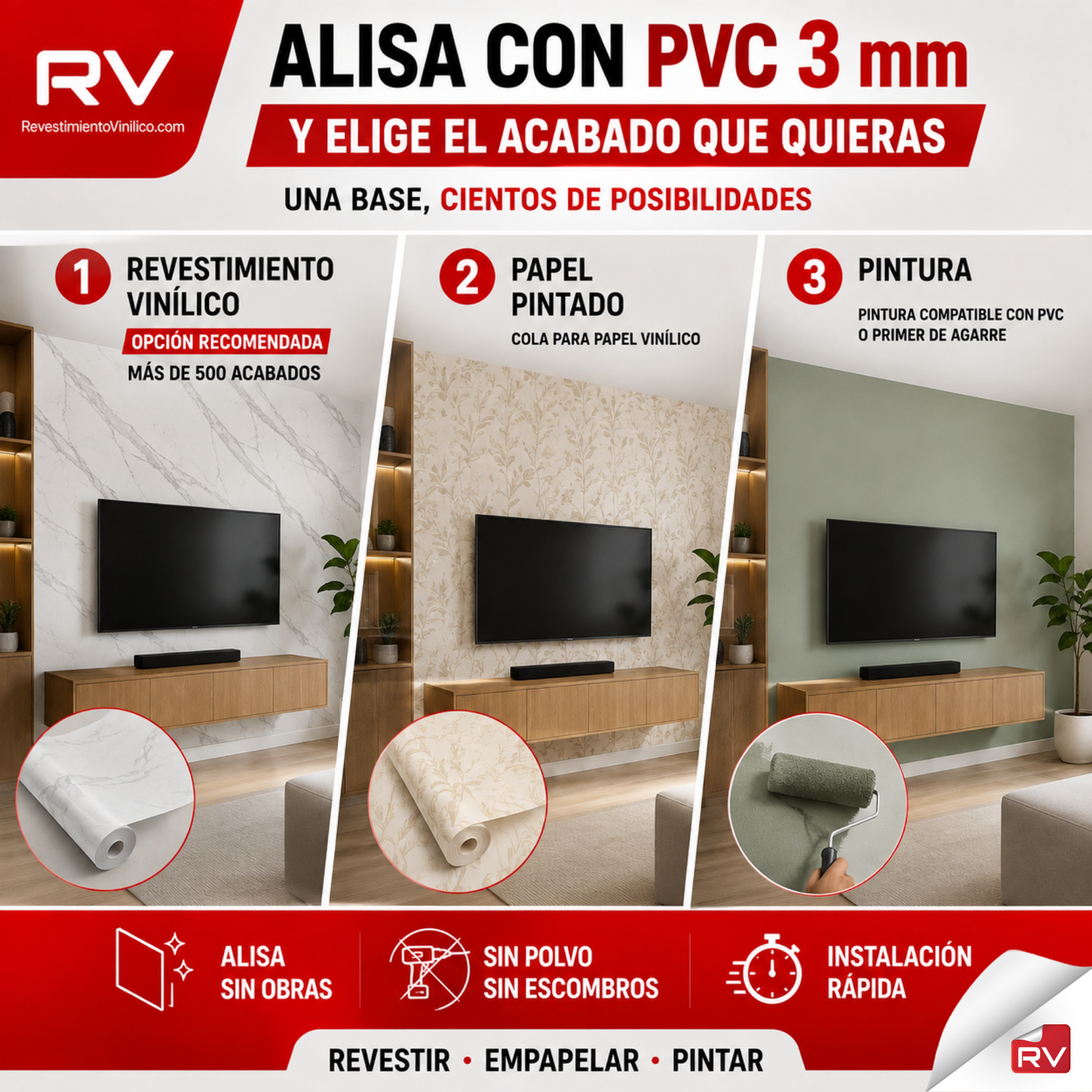 Placa PVC 3 mm para Alisar, Renovar y Preparar Superficies – Revestimiento Vinílico