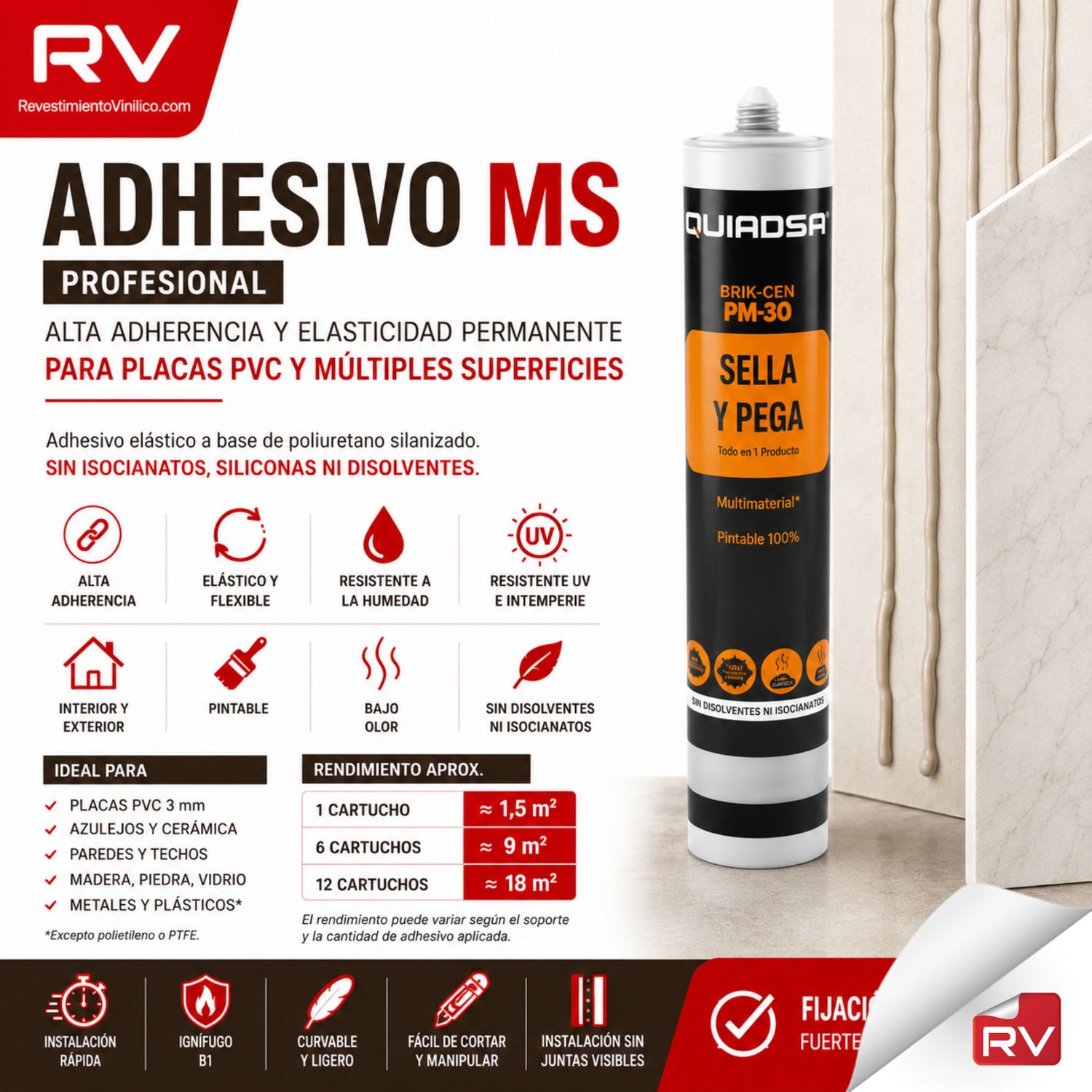 Adhesivo MS Profesional de Alta Adherencia – Placas PVC Adhesivo MS Profesional de Alta Adherencia – Placas PVC