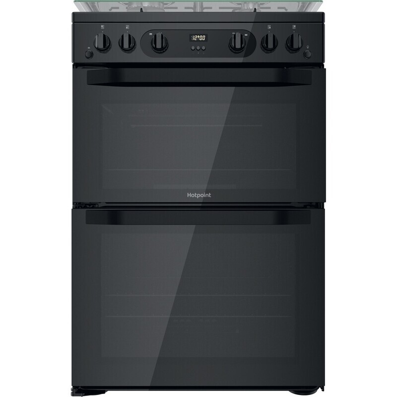 Hotpoint 60cm Cannon Double Oven Gas Cooker with Lid - Black