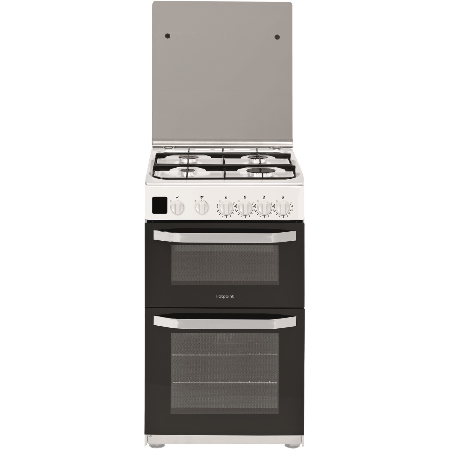 Hotpoint 50cm Double Gas Oven with Glass Lid - White