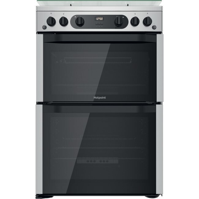 Hotpoint 60cm Cannon Double Oven Gas Cooker with Lid - Stainless Steel