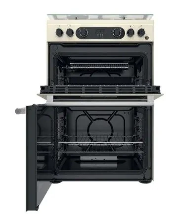 Hotpoint 60cm Cannon Double Oven Gas Cooker with Lid - Cream