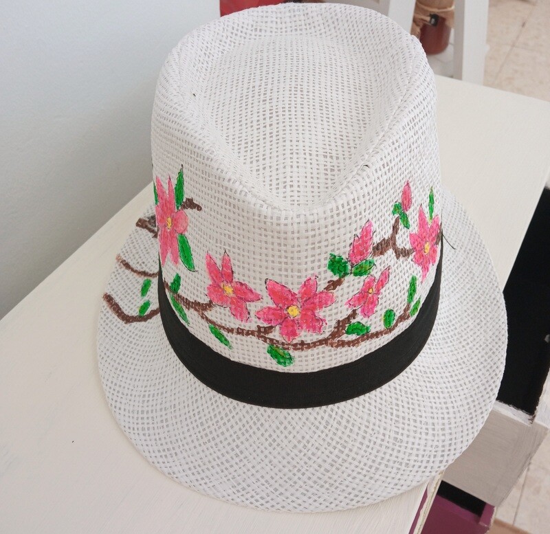 SOMBRERO DE RAFIA BLANCO PINTADO
